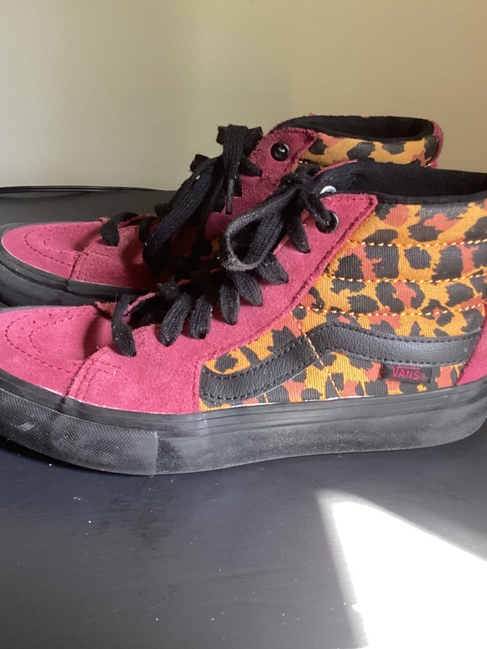 Mens Vans Sk8-Hi Pro Leopard Print Suede Canvas High Top Size 5.5